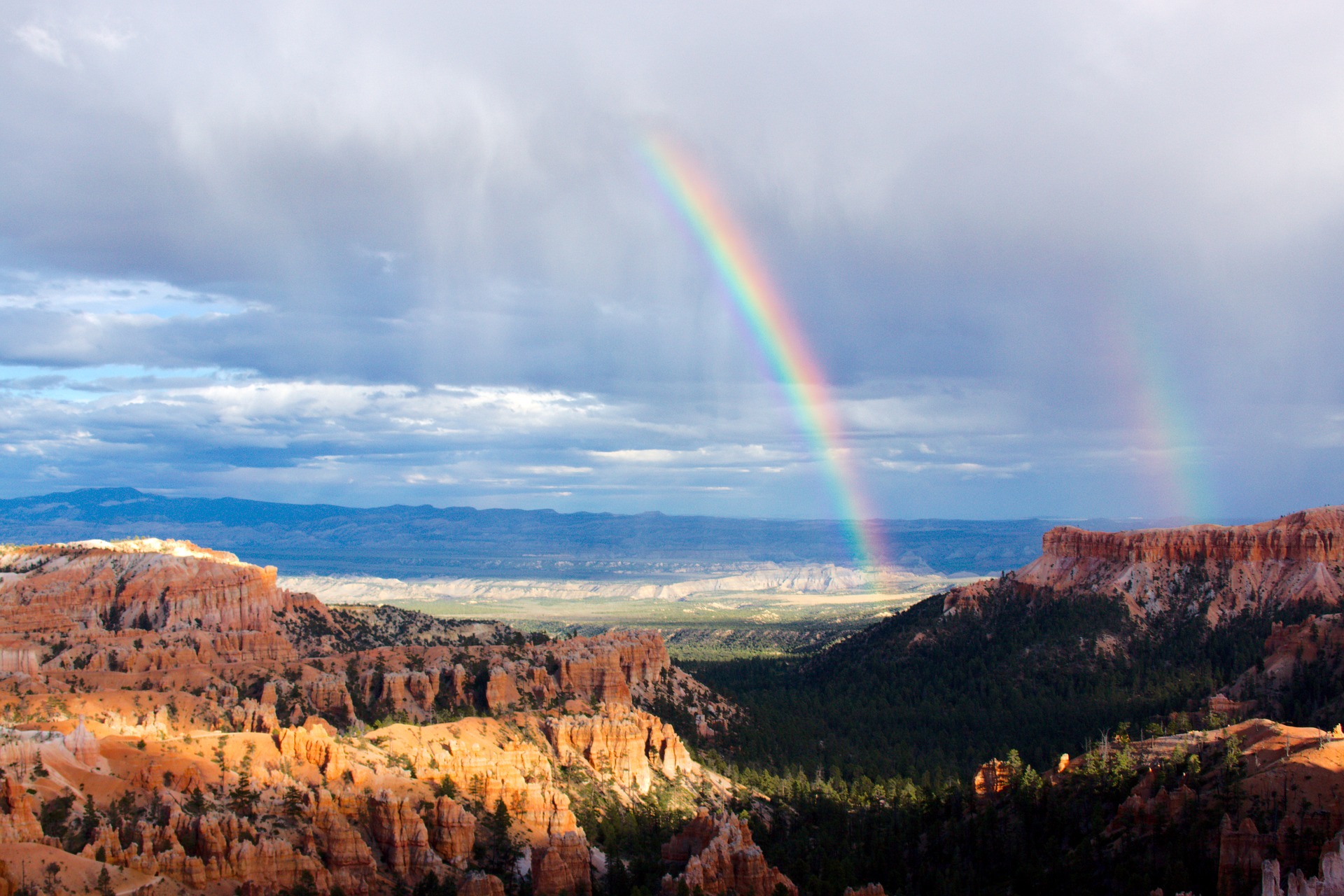 Don't forget-God remembers. Rainbow across mountains